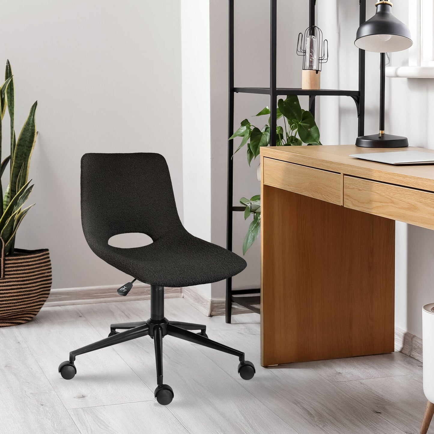 2 Set Office Desk Chair - Loop Yarn Fabric Home Swivel Chair Cut-Out Seat HALO BLACK