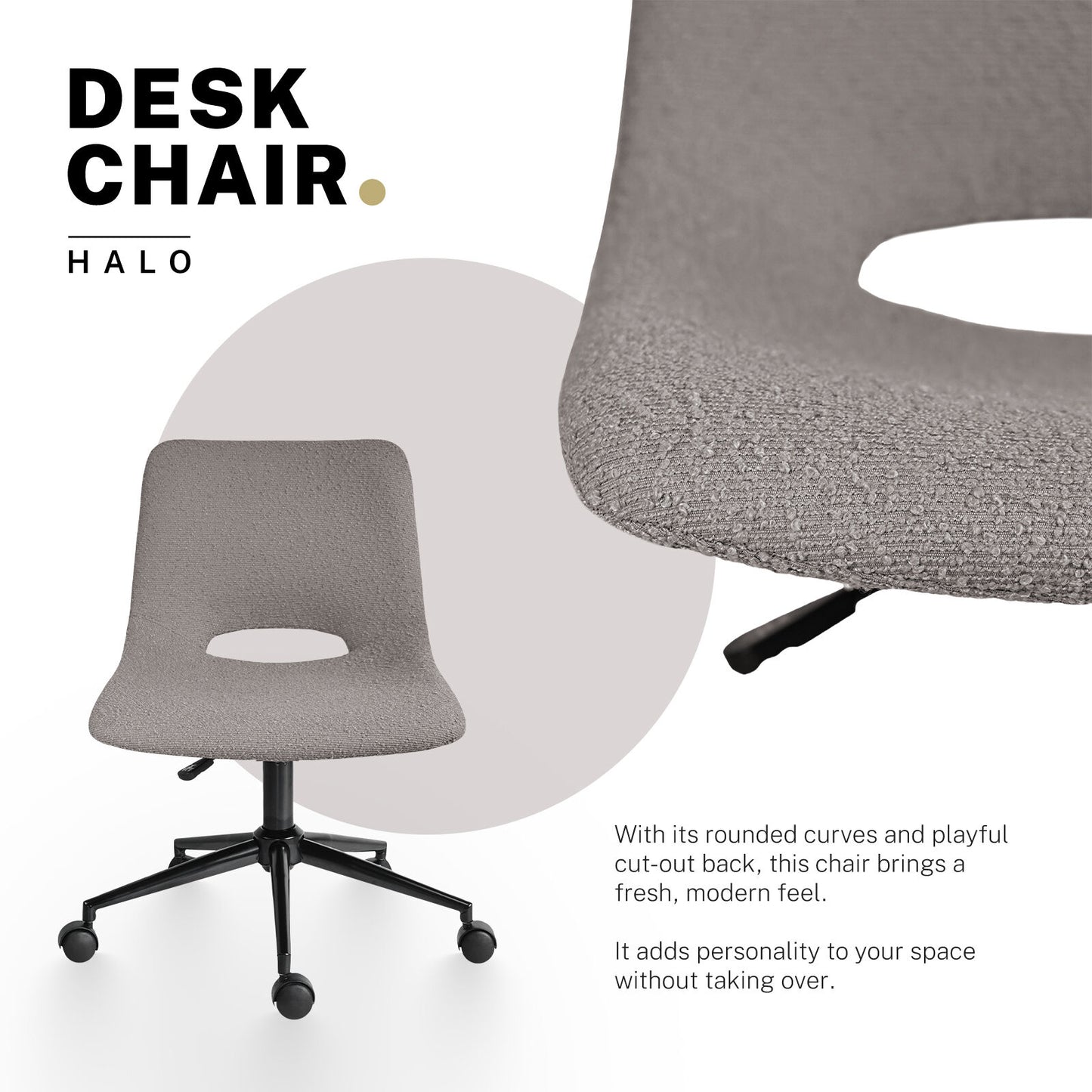2 Set Office Desk Chair - Loop Yarn Fabric Home Swivel Chair Cut-Out Seat HALO GREY