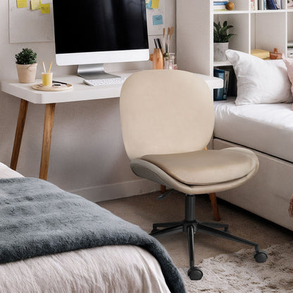 Office Desk Chair - Velvet Armless Swivel Study Seat OVOID PALE KHAKI
