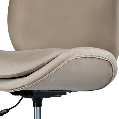 Office Desk Chair - Velvet Armless Swivel Study Seat OVOID PALE KHAKI