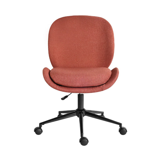Office Desk Chair - Linen Fabric Armless Swivel Study Seat OVOID EARTHY RED