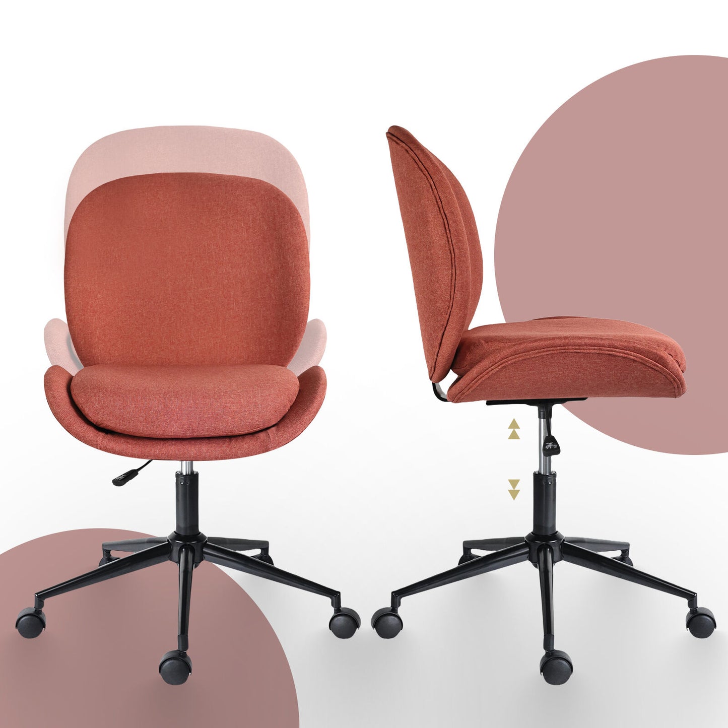 Office Desk Chair - Linen Fabric Armless Swivel Study Seat OVOID EARTHY RED