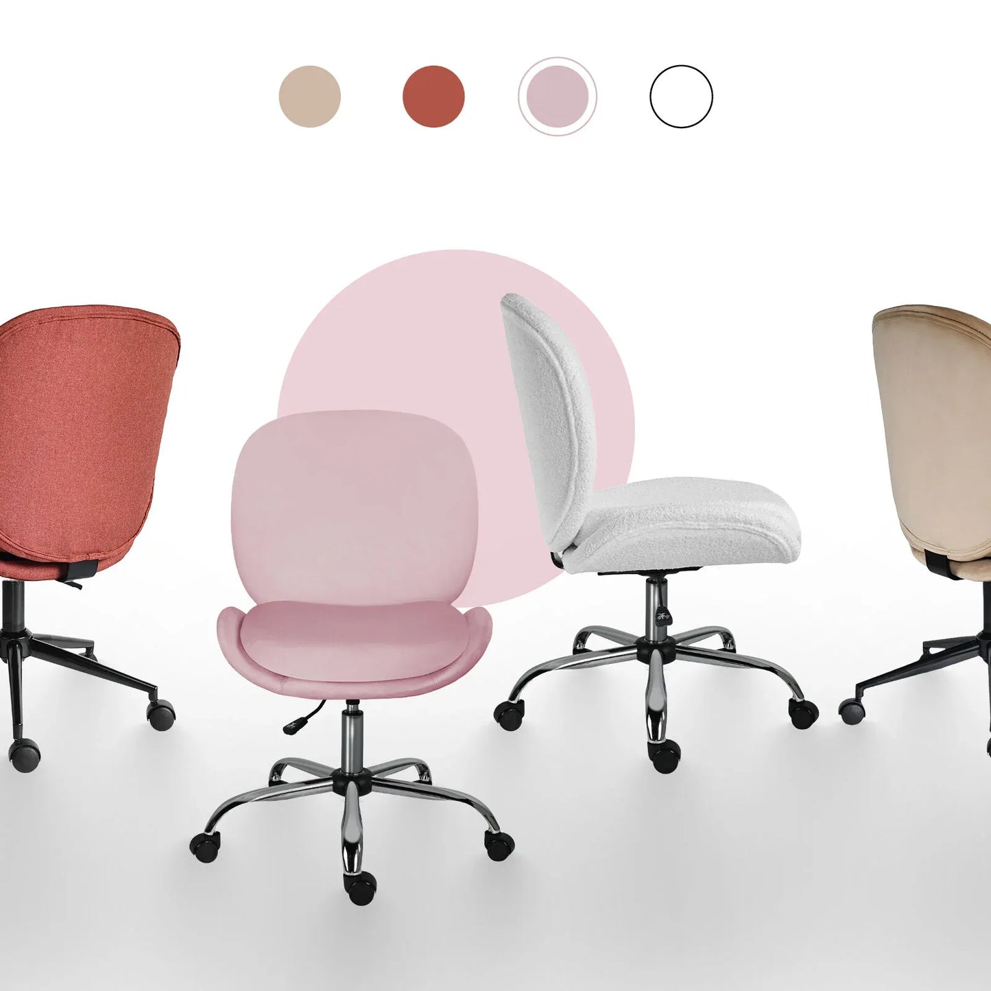 Office Desk Chair - Velvet Armless Swivel Study Seat OVOID PINK