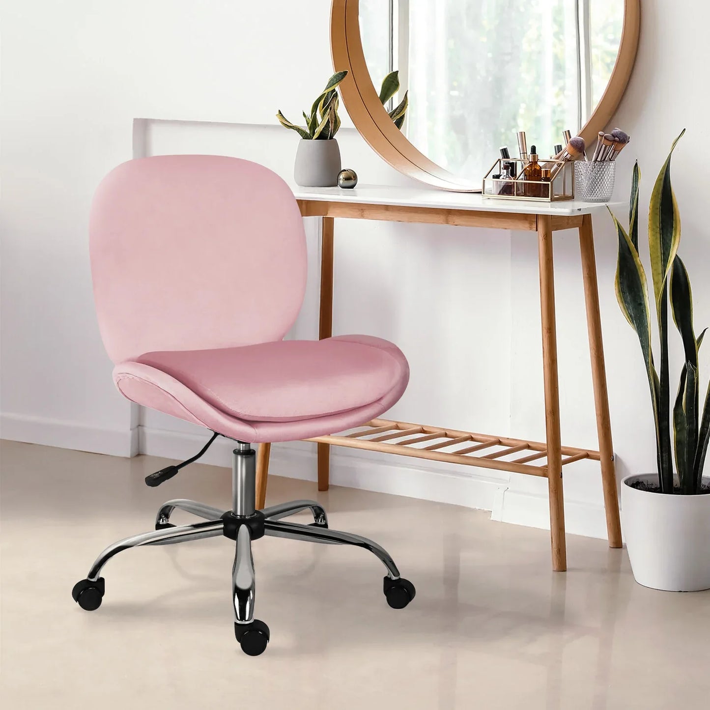 Office Desk Chair - Velvet Armless Swivel Study Seat OVOID PINK