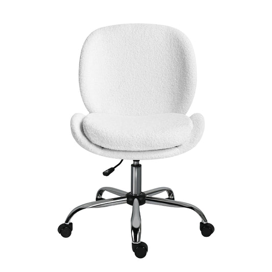 Office Desk Chair - Teddy Boucle Armless Swivel Study Seat OVOID WHITE