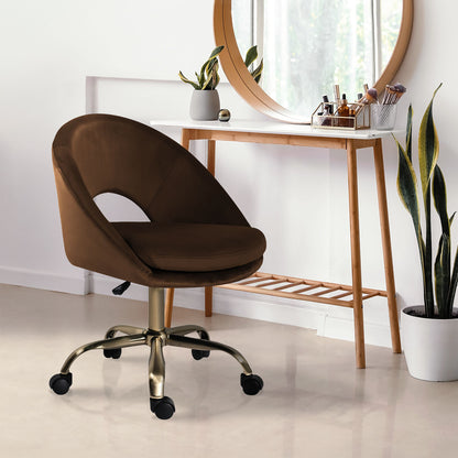 Office Desk Chair - Velvet Home Office Swivel Computer Seat COVE BROWN