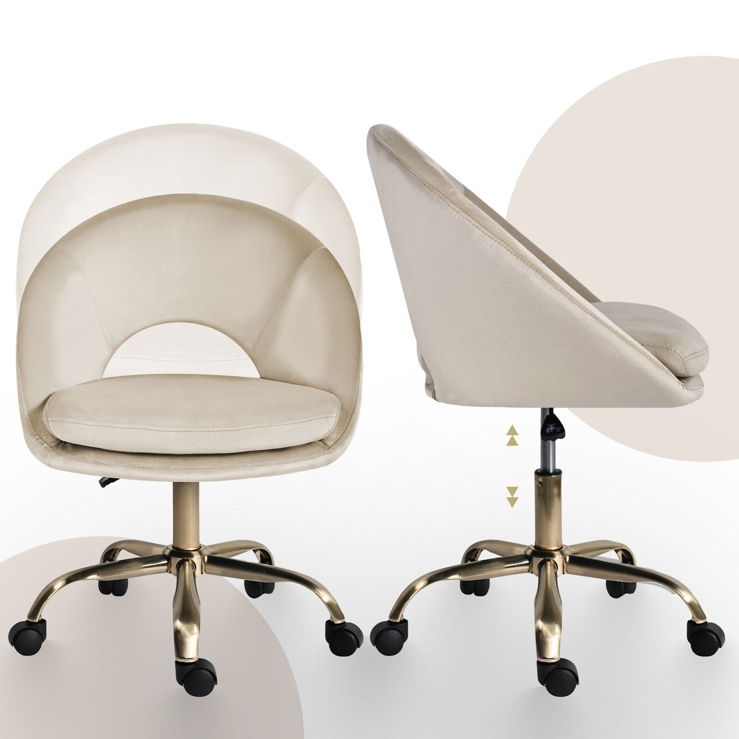 Office Desk Chair - Velvet Home Office Swivel Computer Seat COVE CREAM