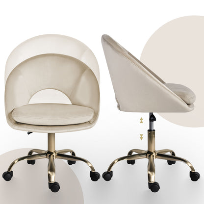Office Desk Chair - Velvet Home Office Swivel Computer Seat COVE CREAM