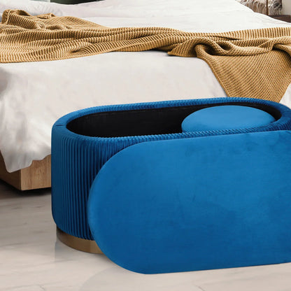 3 Piece Set Storage Ottoman - Blanket Box Velvet Padded Bench Stool FAYE BLUE - Mekamart Australia
