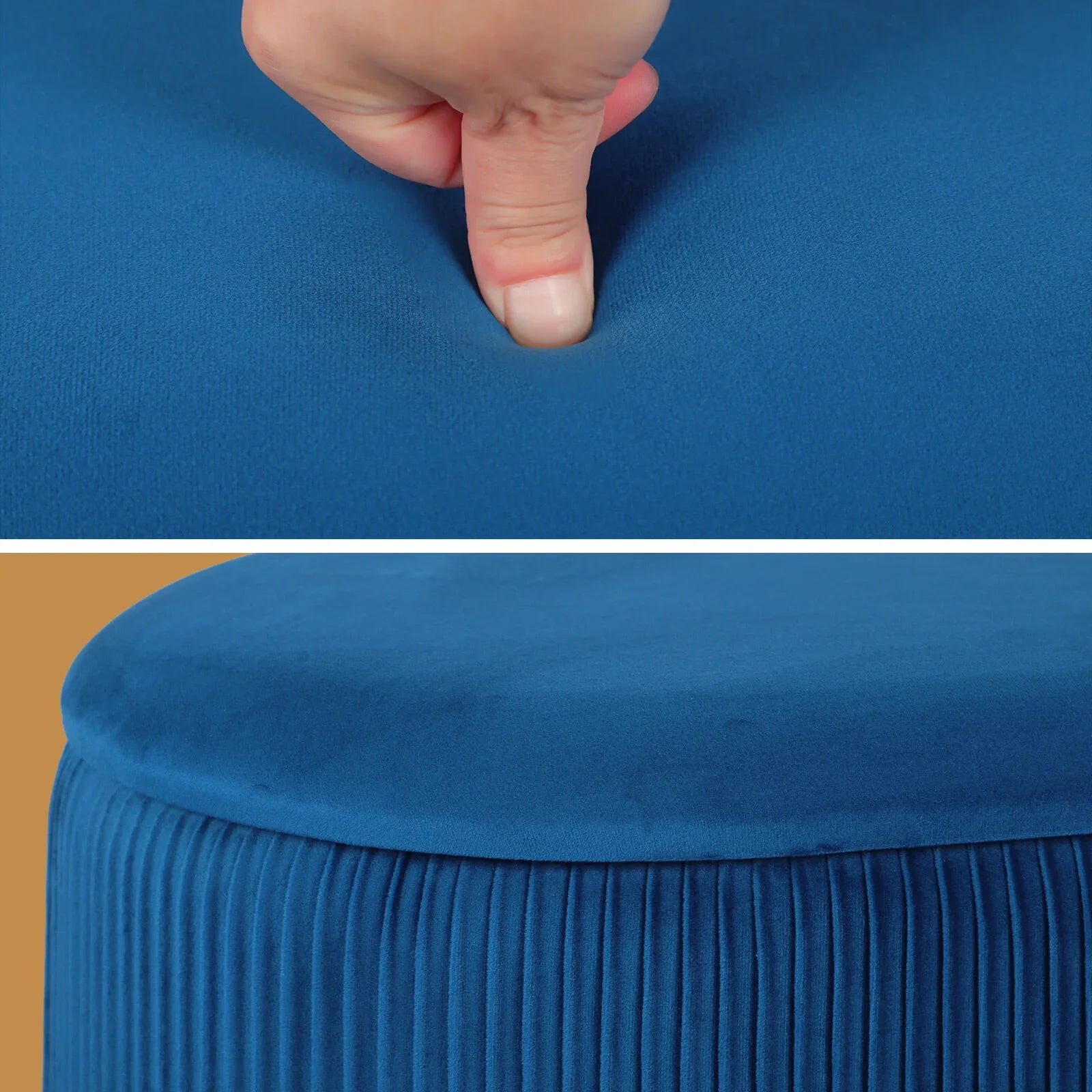 3 Piece Set Storage Ottoman - Blanket Box Velvet Padded Bench Stool FAYE BLUE - Mekamart Australia