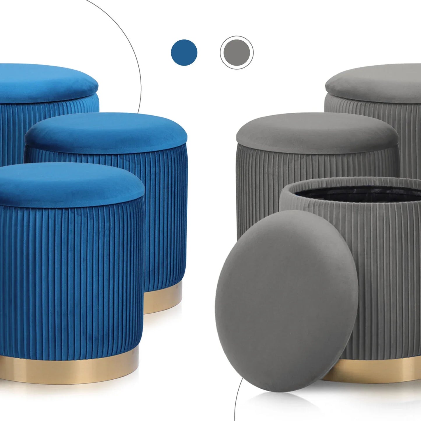 3 Piece Set Storage Ottoman - Blanket Box Velvet Padded Bench Stool FAYE GREY - Mekamart Australia