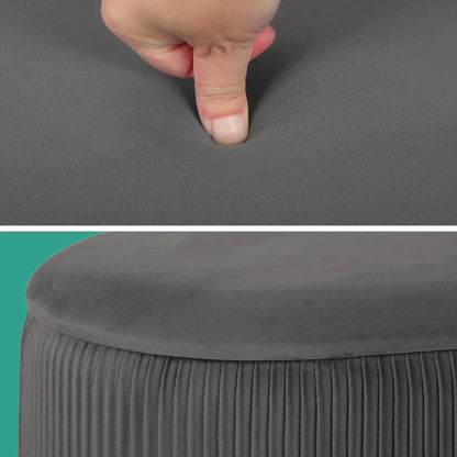 3 Piece Set Storage Ottoman - Blanket Box Velvet Padded Bench Stool FAYE GREY - Mekamart Australia