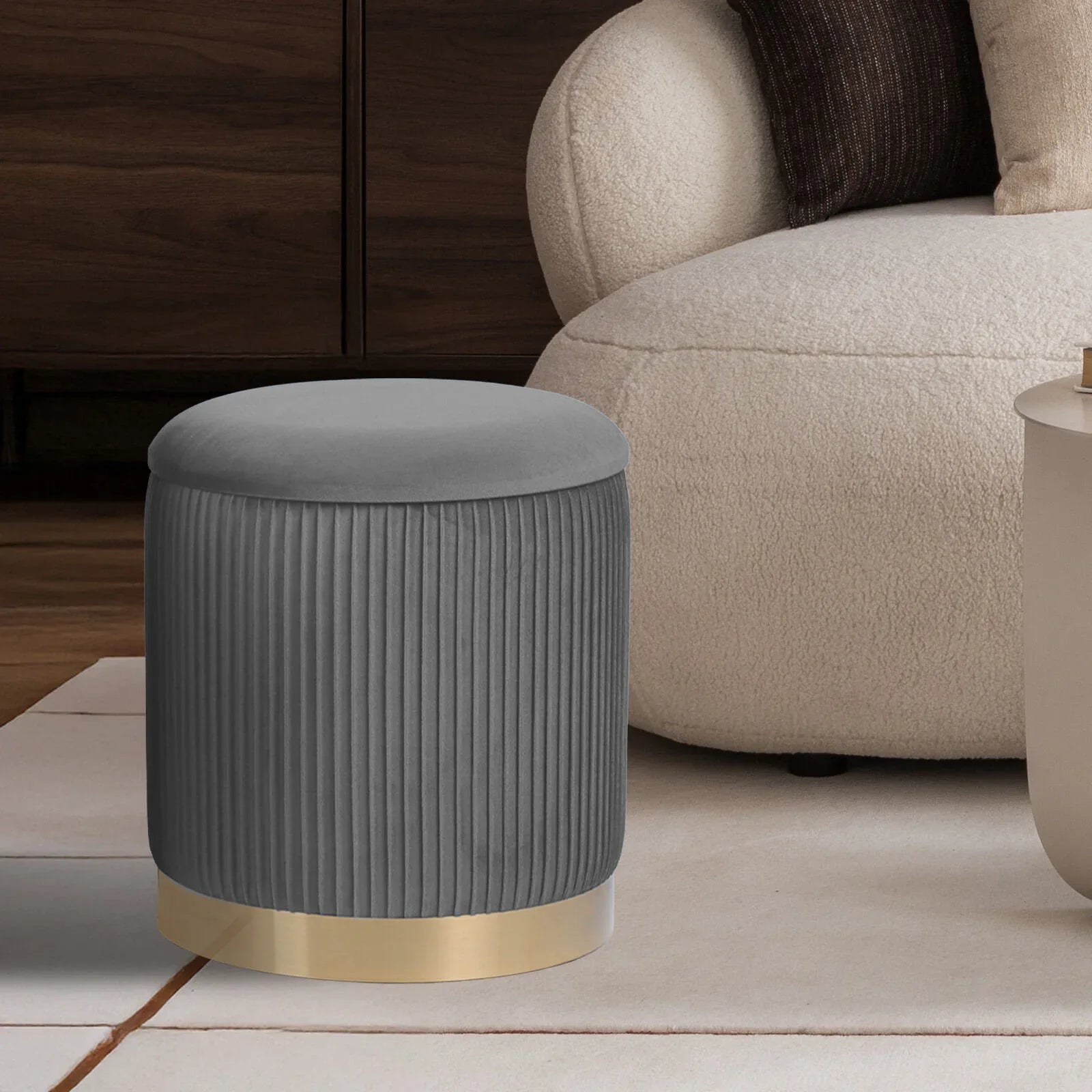 3 Piece Set Storage Ottoman - Blanket Box Velvet Padded Bench Stool FAYE GREY - Mekamart Australia