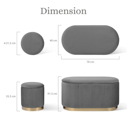 3 Piece Set Storage Ottoman - Blanket Box Velvet Padded Bench Stool FAYE GREY - Mekamart Australia