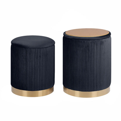 2X Side Table Storage Ottoman - Velvet Stool MIRA Black - Mekamart Australia