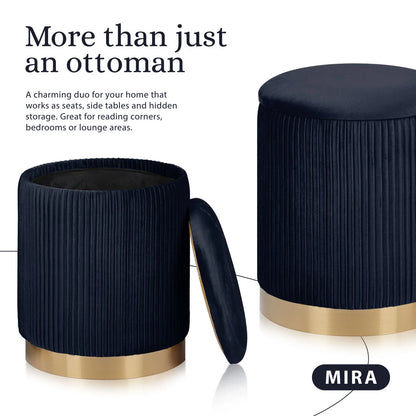 2X Side Table Storage Ottoman - Velvet Stool MIRA Black - Mekamart Australia