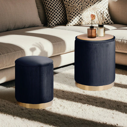 2X Side Table Storage Ottoman - Velvet Stool MIRA Black - Mekamart Australia