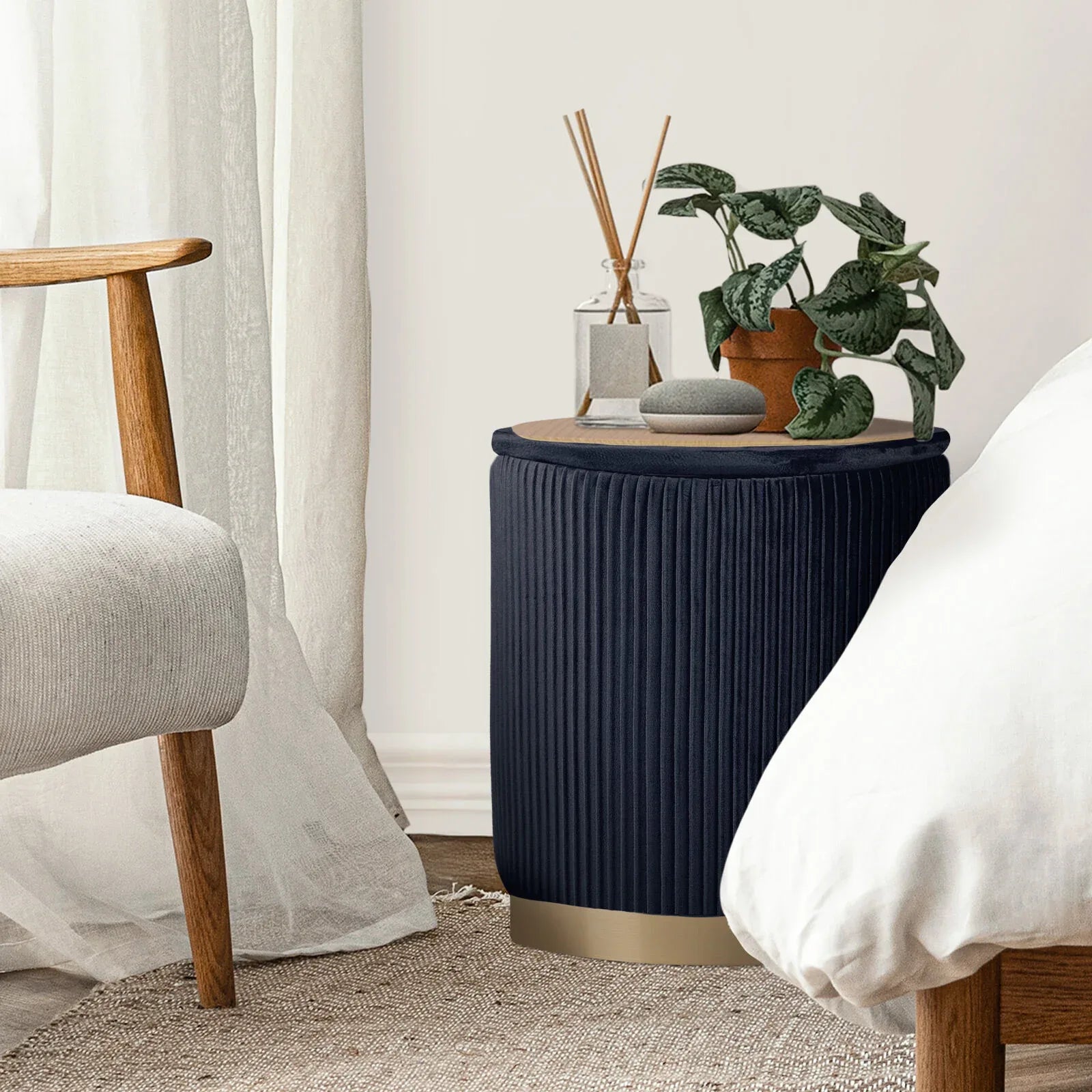 2X Side Table Storage Ottoman - Velvet Stool MIRA Black - Mekamart Australia