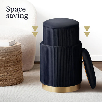2X Side Table Storage Ottoman - Velvet Stool MIRA Black - Mekamart Australia