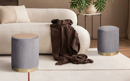 2X Side Table Storage Ottoman - Velvet Stool MIRA Grey