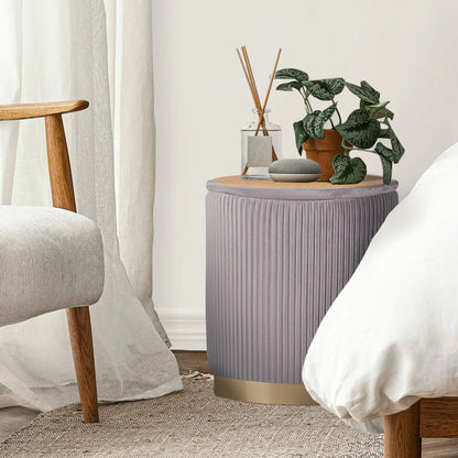 2X Side Table Storage Ottoman - Velvet Stool MIRA Grey