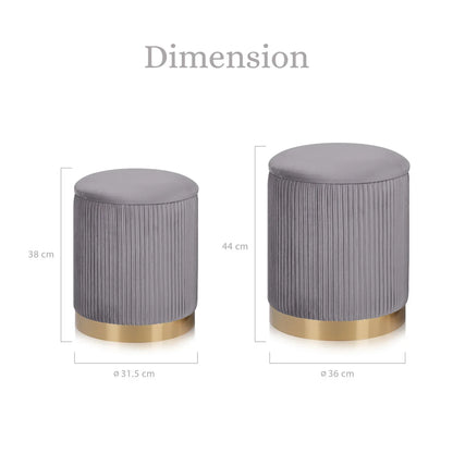 2X Side Table Storage Ottoman - Velvet Stool MIRA Grey