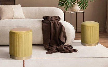 2X Side Table Storage Ottoman - Velvet Stool MIRA Mustard