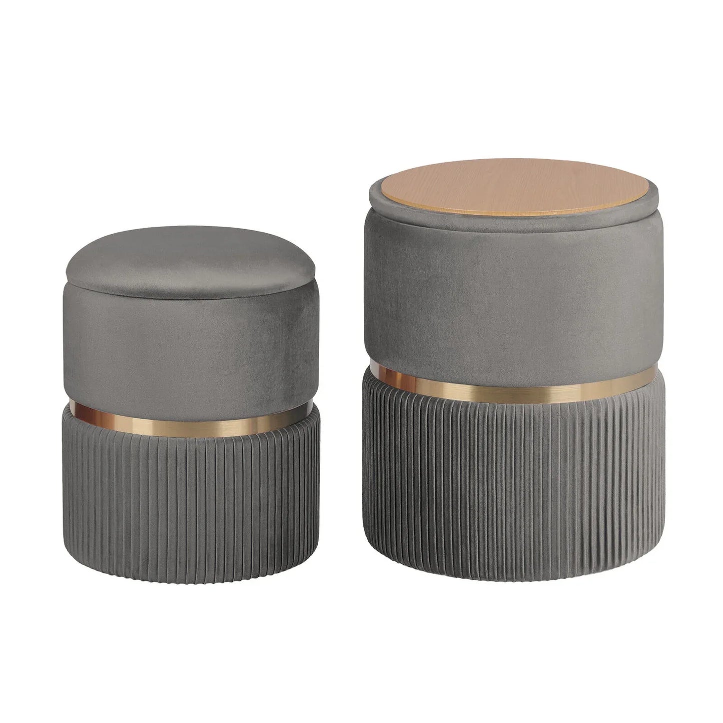 2X Side Table Storage Ottoman - Velvet Padded Stool Vanity Footstool REMI GREY - Mekamart Australia