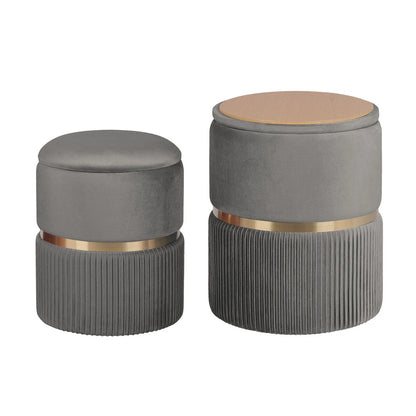 2X Side Table Storage Ottoman - Velvet Padded Stool Vanity Footstool REMI GREY - Mekamart Australia