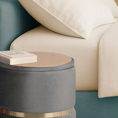 2X Side Table Storage Ottoman - Velvet Padded Stool Vanity Footstool REMI GREY - Mekamart Australia