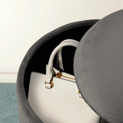 2X Side Table Storage Ottoman - Velvet Padded Stool Vanity Footstool REMI GREY - Mekamart Australia