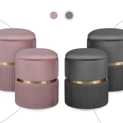 2X Side Table Storage Ottoman - Velvet Padded Stool Vanity Footstool REMI GREY - Mekamart Australia