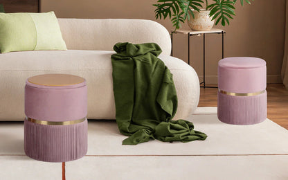 2X Side Table Storage Ottoman - Velvet Padded Stool Vanity Footstool REMI Pink