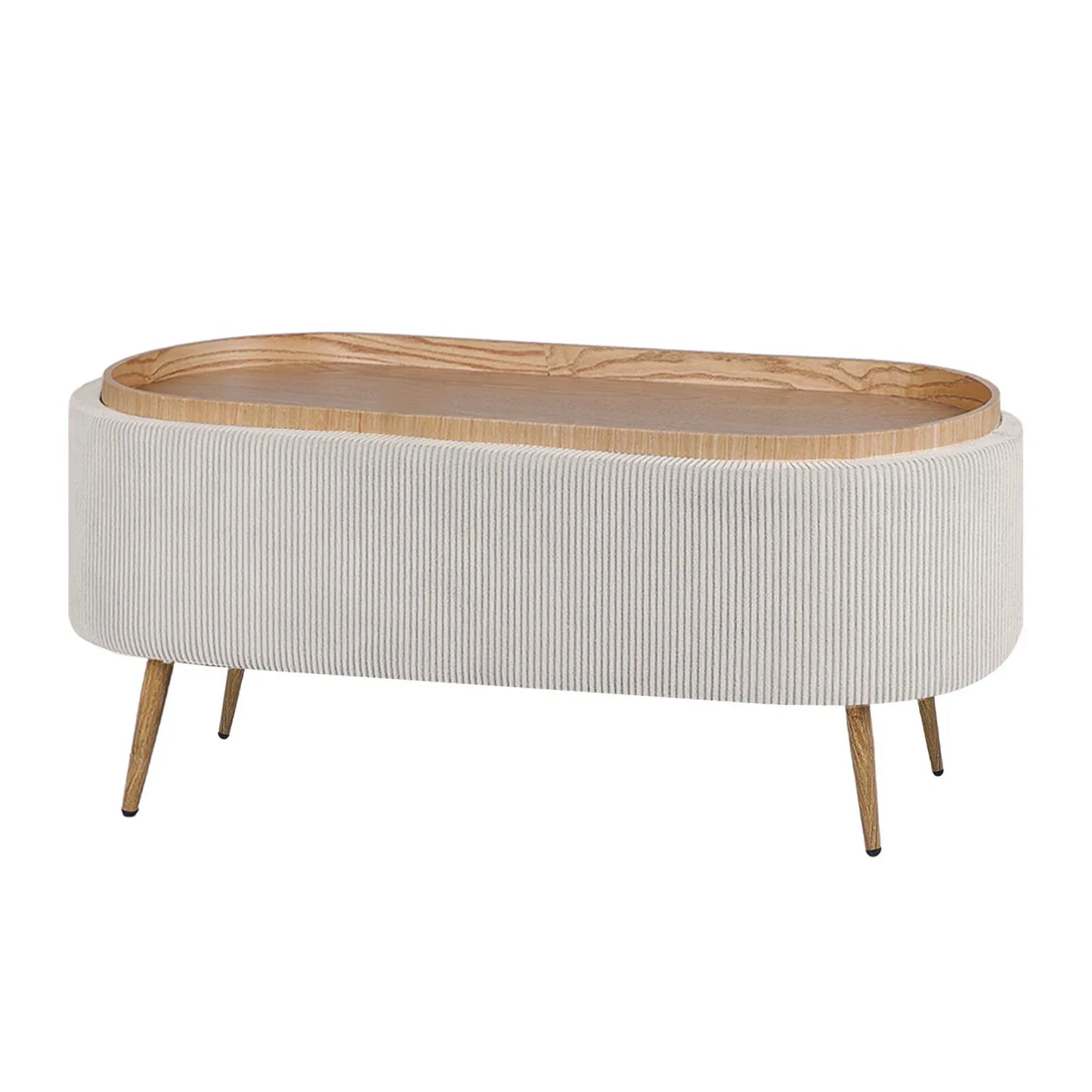 Coffee Table Storage Ottoman - Corduroy Padded Blanket Box Bench ESME CREAM