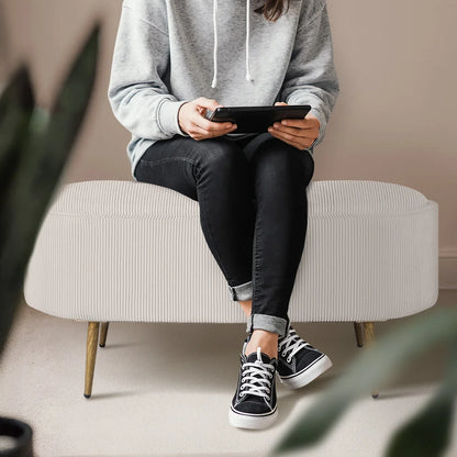 Coffee Table Storage Ottoman - Corduroy Padded Blanket Box Bench ESME CREAM