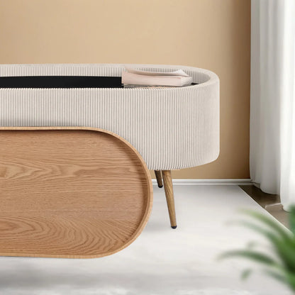 Coffee Table Storage Ottoman - Corduroy Padded Blanket Box Bench ESME CREAM