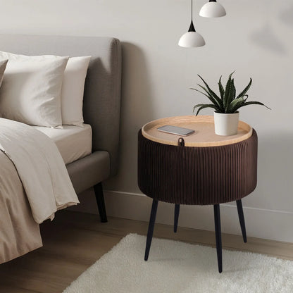 Side Table Storage Ottoman - Velvet Padded Stool Vanity Footstool CLEO BROWN