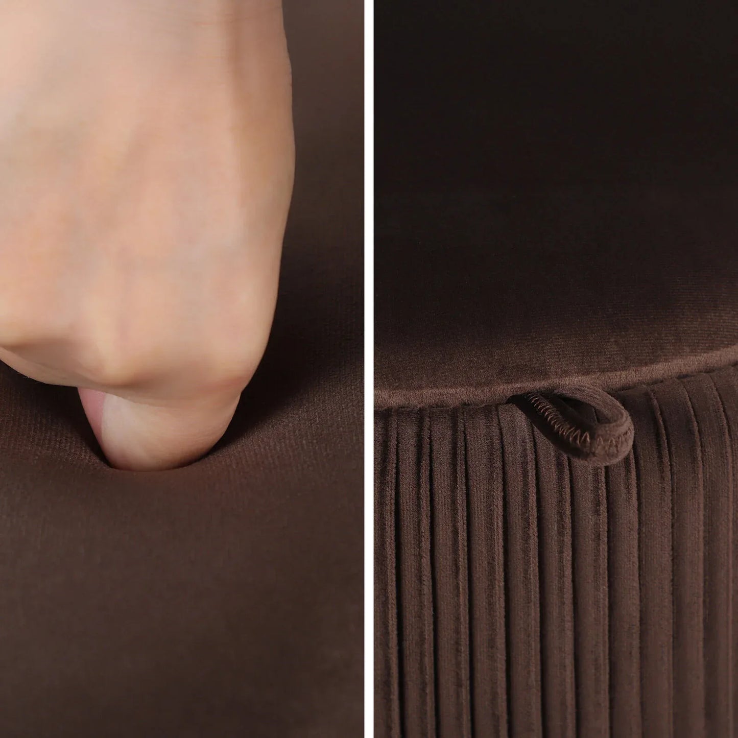 Side Table Storage Ottoman - Velvet Padded Stool Vanity Footstool CLEO BROWN