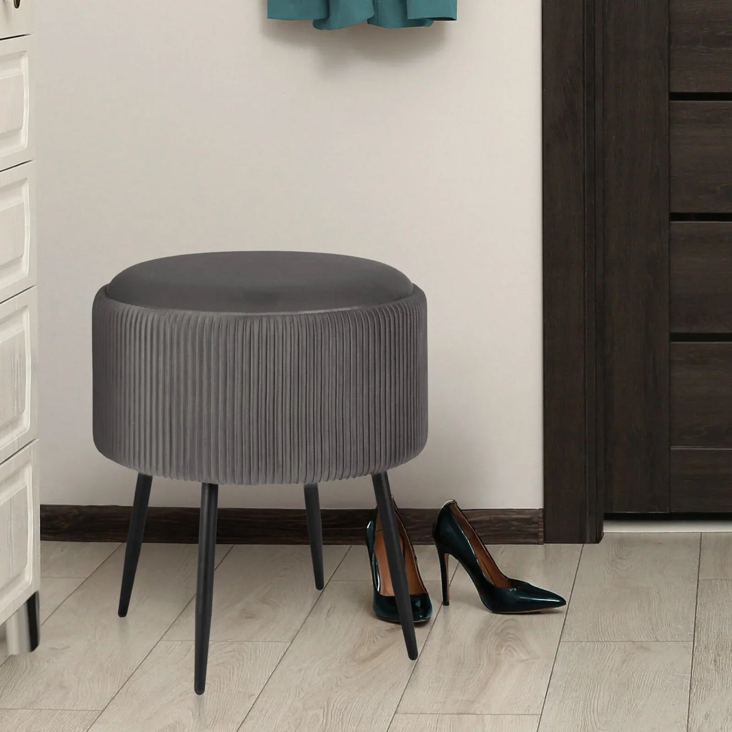 Side Table Storage Ottoman - Velvet Padded Stool Vanity Footstool CLEO GREY