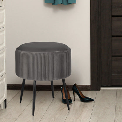 Side Table Storage Ottoman - Velvet Padded Stool Vanity Footstool CLEO GREY