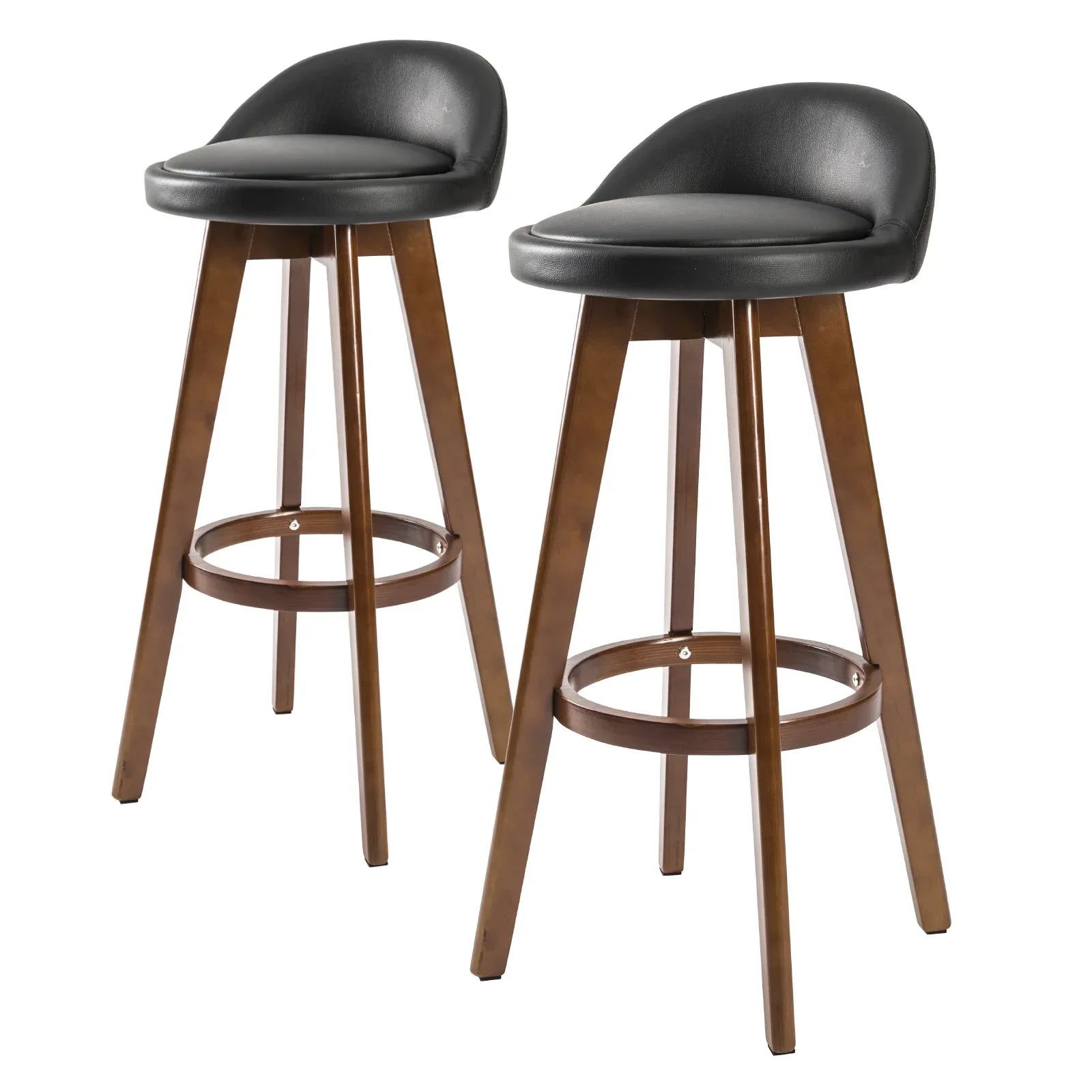 2X Wooden Bar Stool Dining Chair Leather LEILA 72cm BLACK BROWN - Mekamart Australia