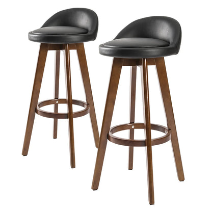 2X Wooden Bar Stool Dining Chair Leather LEILA 72cm BLACK BROWN - Mekamart Australia