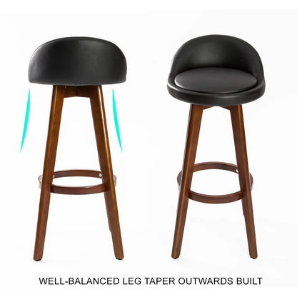 2X Wooden Bar Stool Dining Chair Leather LEILA 72cm BLACK BROWN - Mekamart Australia