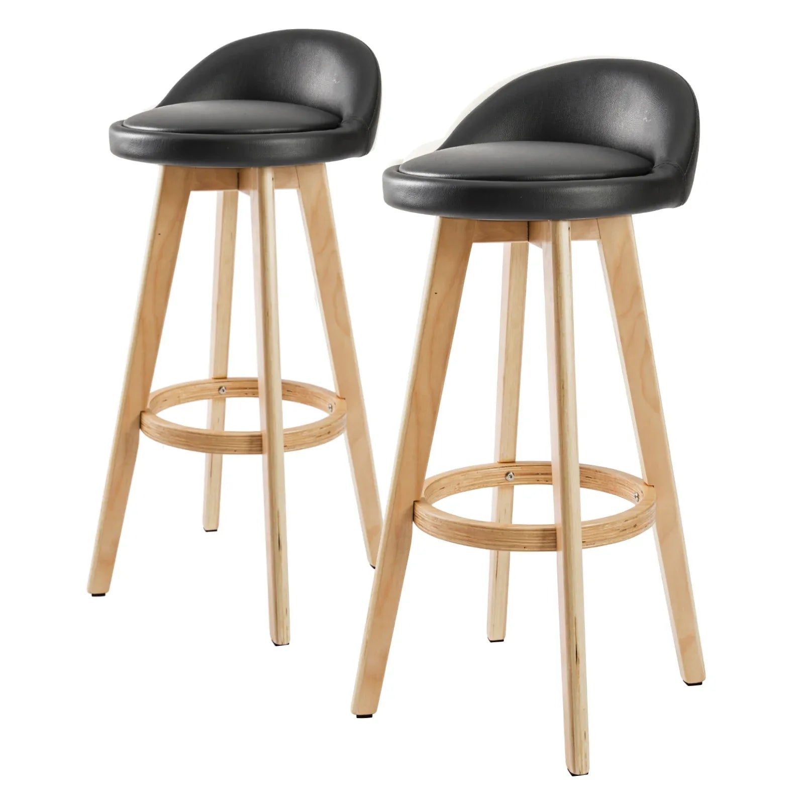 2X Wooden Bar Stool Dining Chair Leather LEILA 72cm BLACK - Mekamart Australia