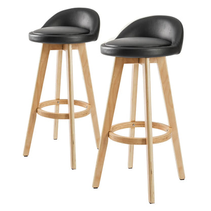 2X Wooden Bar Stool Dining Chair Leather LEILA 72cm BLACK - Mekamart Australia