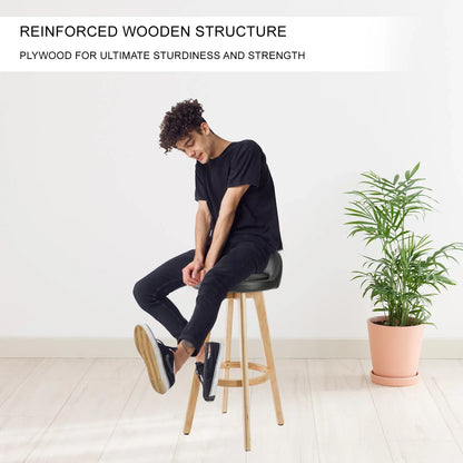 2X Wooden Bar Stool Dining Chair Leather LEILA 72cm BLACK - Mekamart Australia