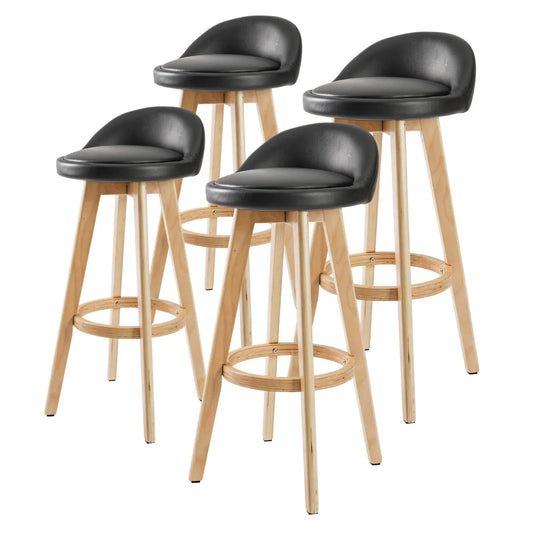 4X Wooden Bar Stool Dining Chair Leather LEILA 72cm BLACK - Mekamart Australia