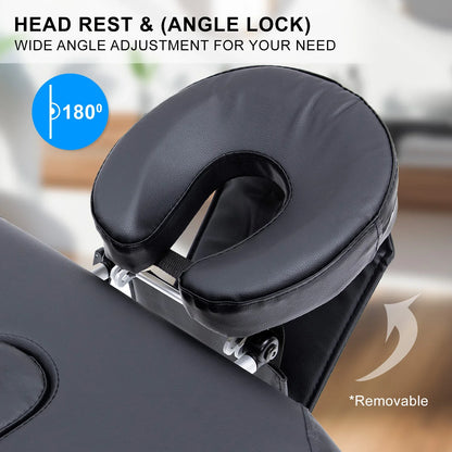 Aluminium Portable Beauty Massage Table Bed 2 Fold 55cm Black