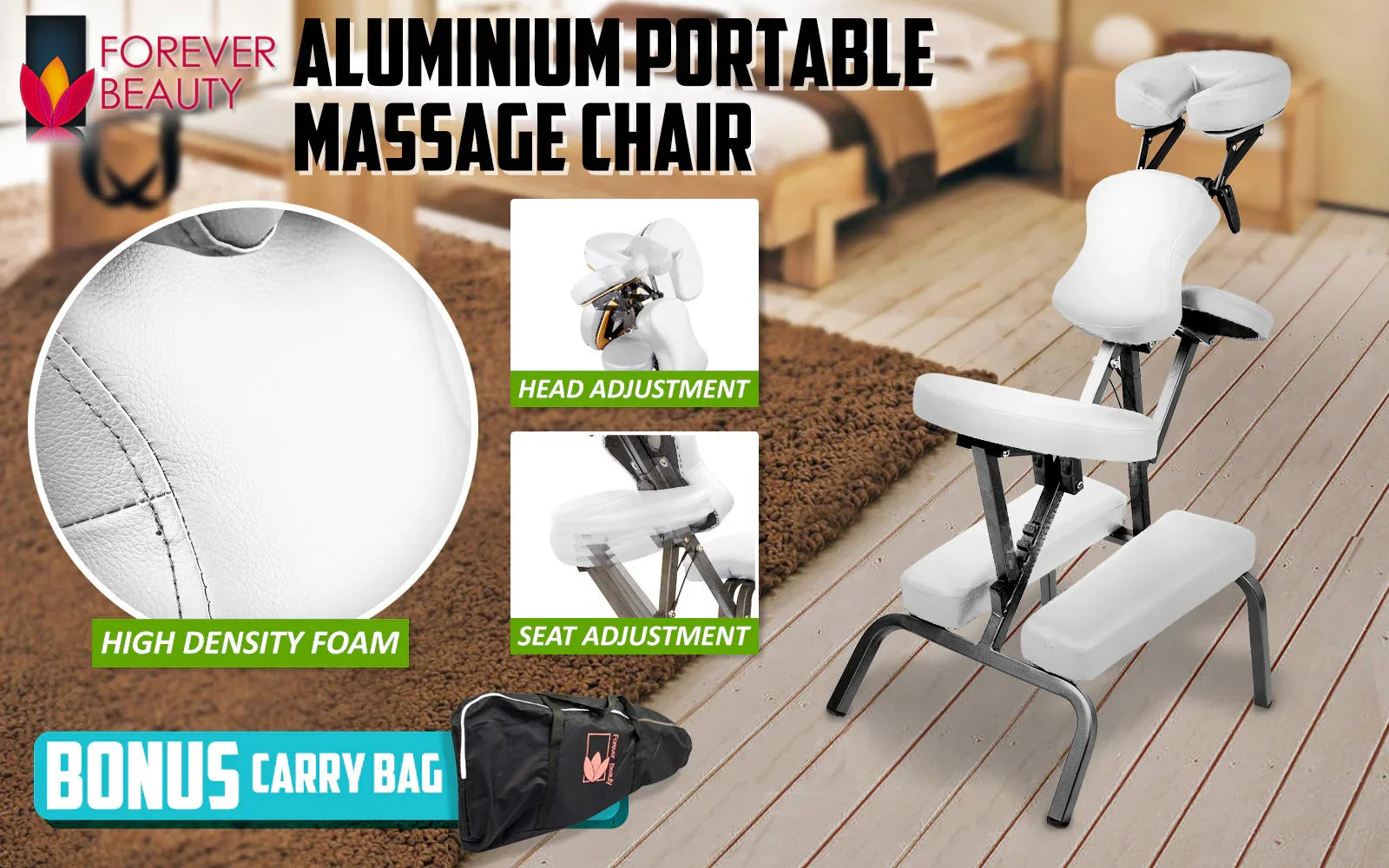 Aluminium Portable Beauty Massage Foldable Chair Table WHITE - Mekamart Australia