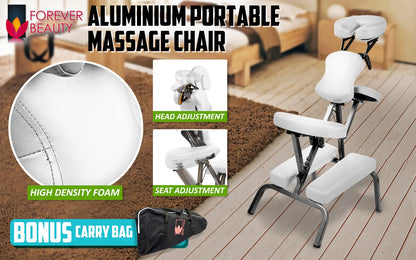 Aluminium Portable Beauty Massage Foldable Chair Table WHITE - Mekamart Australia